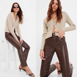 NWT Gap High Rise Vegan Leather Vintage Straight Pant Trouser Espresso Brown 16